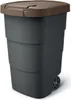A dark gray trash bin with a brown lid and wheels, shown against a white background. Náhľad obrázku produktu