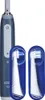 An electric toothbrush and two brush heads in protective cases are displayed against a white background. Produktbild-Vorschau