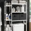 A white shelving unit with various bathroom products and storage bins. Náhled obrázku produktu