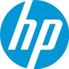 The HP logo is displayed prominently on a bright blue circular background. Voir les images du produit
