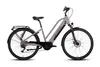 A studio shot of a silver and black electric trekking bicycle against a white background. Produktbild-Vorschau