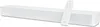 A white soundbar and its white remote control are displayed against a white background. Produktbild-Vorschau