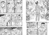 A collage of panels from a manga, showing characters in various scenes, some injured and bandaged, others in a natural setting. Voir les images du produit