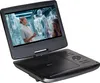 A portable DVD player is open and displaying a scene from a movie. The DVD player is black and has a screen that can be rotated. Podgląd zdjęcia produktu
