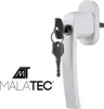 A white window handle with a key attached, next to a logo and brand name. Anteprima dell’immagine prodotto