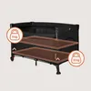 A black travel crib with two mattress height indicators shown with weight limits. Voir les images du produit