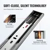 Close-up view of a drawer slide mechanism highlighting its soft-close and silent technology features. Produktbild-Vorschau