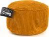 A close-up studio shot of a round, mustard-yellow corduroy pouf. Náhled obrázku produktu