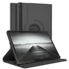 A black tablet case is shown with a tablet inside, propped up in a stand position. Produktbild-Vorschau