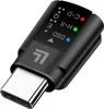 A black USB-C to 3.5mm audio adapter with indicator lights and branding. Produktbild-Vorschau