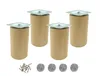 Four wooden furniture legs with metal mounting plates and screws and felt pads. Produktbild-Vorschau