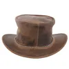 Leder Zylinder Hut Steampunk Crazey Horse Brown Reiten Produktbild-Vorschau 3
