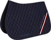 A navy blue quilted saddle pad with a Tommy Hilfiger logo and stripes on the side. Produktbild-Vorschau