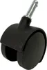 A black double-wheel caster with a silver metal stem, isolated on a white background. Voir les images du produit
