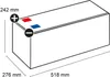 A diagram of a battery with dimensions and terminal markings. Produktbild-Vorschau