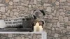 A shelf with decorative items against a stone-patterned wall. Produktbild-Vorschau