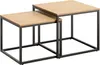 Two nesting square coffee tables with light oak wood tops and black metal frames are shown against a white background. Produktbild-Vorschau
