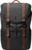 A black backpack with brown straps and buckles. Produktbild-Vorschau