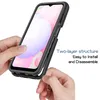 A person's hands are shown assembling a black phone case onto a smartphone. Produktbild-Vorschau