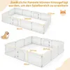 Two configurations of a white plastic pet playpen are shown with dimensions indicated. Produktbild-Vorschau