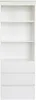 A front view of a white bookshelf with three open shelves and three drawers. Produktbild-Vorschau