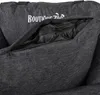 A close-up view of a dark gray fabric bag with a partially unzipped compartment. Voir les images du produit
