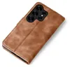 A brown leather flip case for a smartphone is shown against a white background. Produktbild-Vorschau
