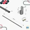 Diagram showing dimensions of a coat rack rod, two holders, and a screw. Náhled obrázku produktu