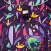 A close-up view of a backpack with a colorful abstract pattern and a chameleon patch. Náhľad obrázku produktu