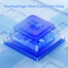 A 3D rendering of a blue USB-C hub with a futuristic, abstract background. Produktbild-Vorschau