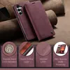 A close-up of a red leather phone case with multiple small circular insets showing details of the product. Produktbild-Vorschau