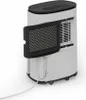 A white portable dehumidifier with its filter partially open, showing the internal components. A white power cord is visible. Produktbild-Vorschau