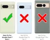 Three phone cases are shown side-by-side, with checkmarks and crosses indicating compatibility. Produktbild-Vorschau