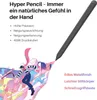 A stylus pen is shown with marketing text and illustrations. Produktbild-Vorschau