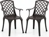 Two bronze-colored garden chairs with a lattice back and armrests are shown against a white background. Podgląd zdjęcia produktu
