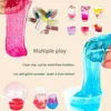 A collage of images showing slime making supplies and finished slime products. Voir les images du produit