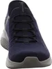 A close-up, front-facing view of a blue Skechers athletic shoe. Produktbild-Vorschau