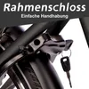 Close-up of a bicycle frame lock with a key attached. Produktbild-Vorschau