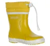 A single yellow rain boot with a white sole and a yellow fabric cuff at the top. Produktbild-Vorschau
