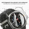 A close-up shot of a smartwatch with water splashing around it, highlighting its water-resistant and anti-fingerprint features. Náhled obrázku produktu