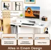 A collage of images showcasing a white sit-stand desk with various features and benefits. Anteprima dell’immagine prodotto