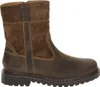A side view of a brown leather and suede boot. Voir les images du produit