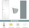 A collage showing a full-length mirror, a close-up of its edge, a grey panel, and a breakdown of the box contents. Náhled obrázku produktu