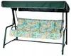A garden swing with a floral cushion and green canopy, presented on a white background. Produktbild-Vorschau