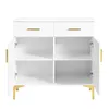 A white sideboard with gold accents, shown open to reveal shelves and drawers. Anteprima dell’immagine prodotto