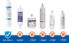 A row of different water filter cartridges with compatibility information below. Produktbild-Vorschau