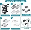 A collage of various accessories and parts for a radiator, presented in separate sections with labels and quantities. Produktbild-Vorschau