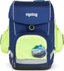 A blue and yellow backpack with a car graphic on the front. Anteprima dell’immagine prodotto