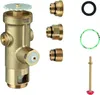 A brass plumbing component with several accessories arranged around it on a white background. Anteprima dell’immagine prodotto