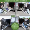 Collage of four images showing ramps being used to load various items into the back of a van. Produktbild-Vorschau